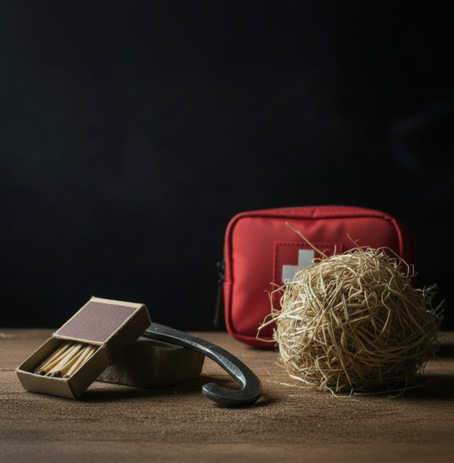 Red first aid kit with a Swiss cross symbol on a dark background